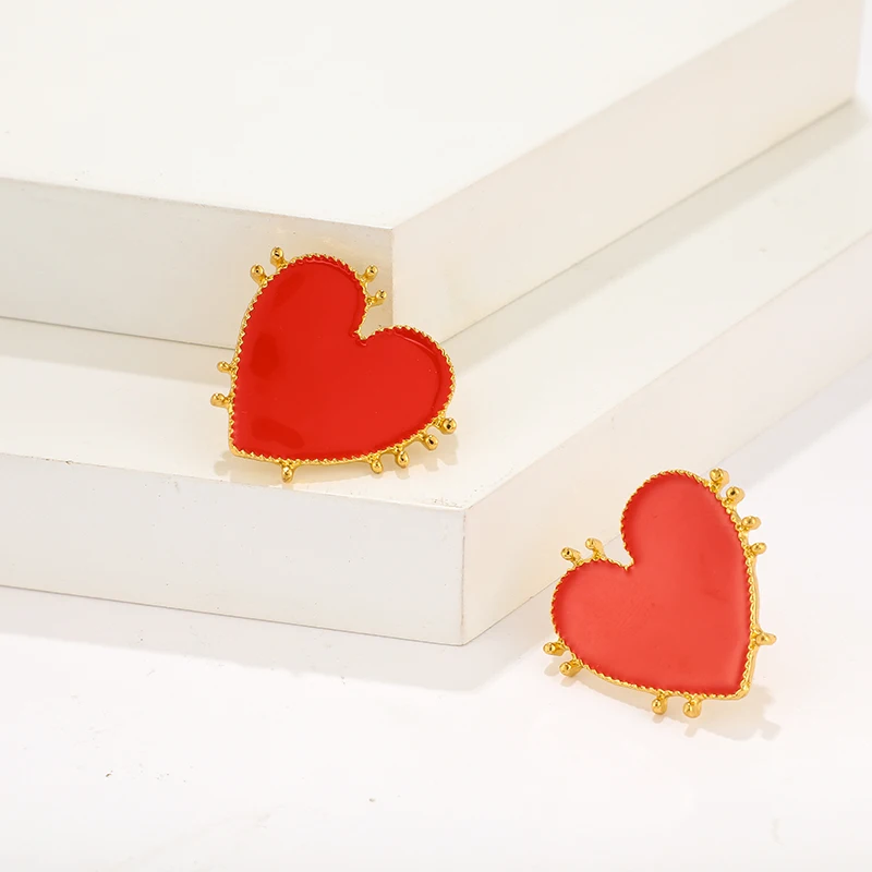Серьги-гвоздики Tocona в виде красного сердца романтичные простые золотые серьги
