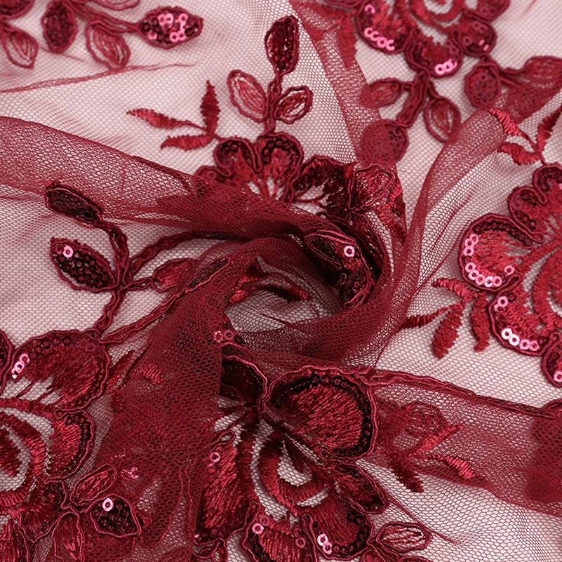 

Red Rose Embroidery Lace Polyester Fabric DIY Handmade Wedding Dresses Clothes Material