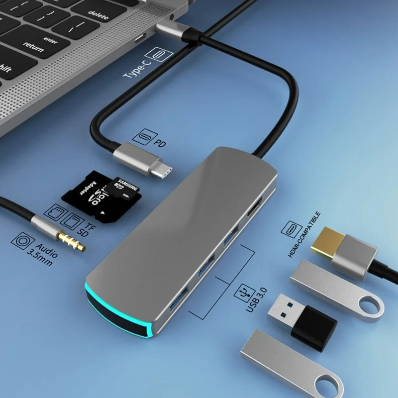 

Док-станция 8-в-1 type-c, станция с несколькими портами и USB 3,0 для HDMI, PD, аудио, TF, SD-слотами, хаб для Macbook Pro, зарядный ноутбук