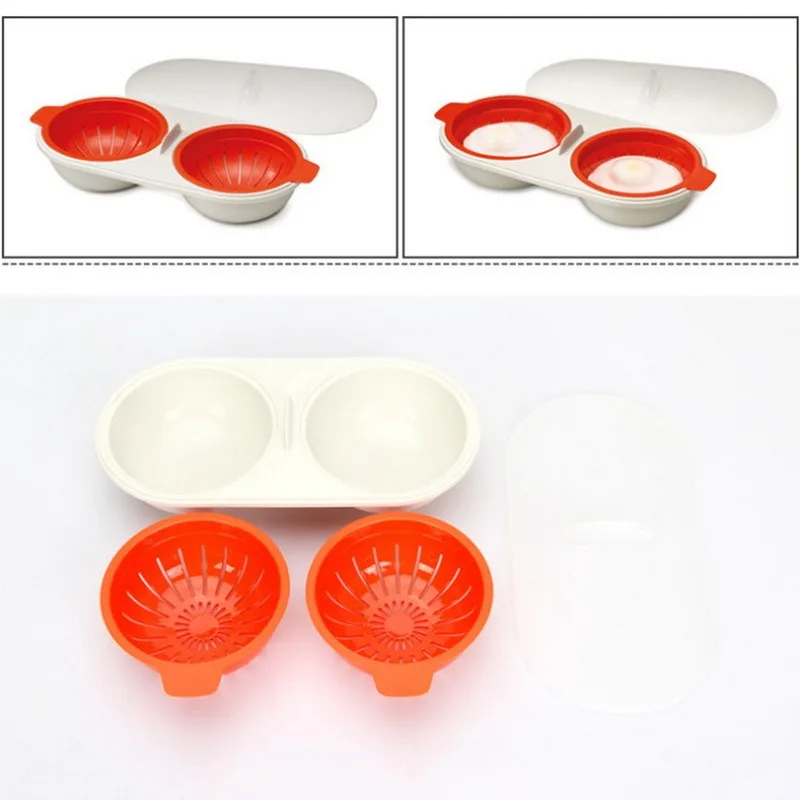

Egg Poacher Food Grade Cookware Double Cup Egg Boiler Steamed Egg Set Microwave Ovens Divider Yolk Mold Kitchen Cooking Tools