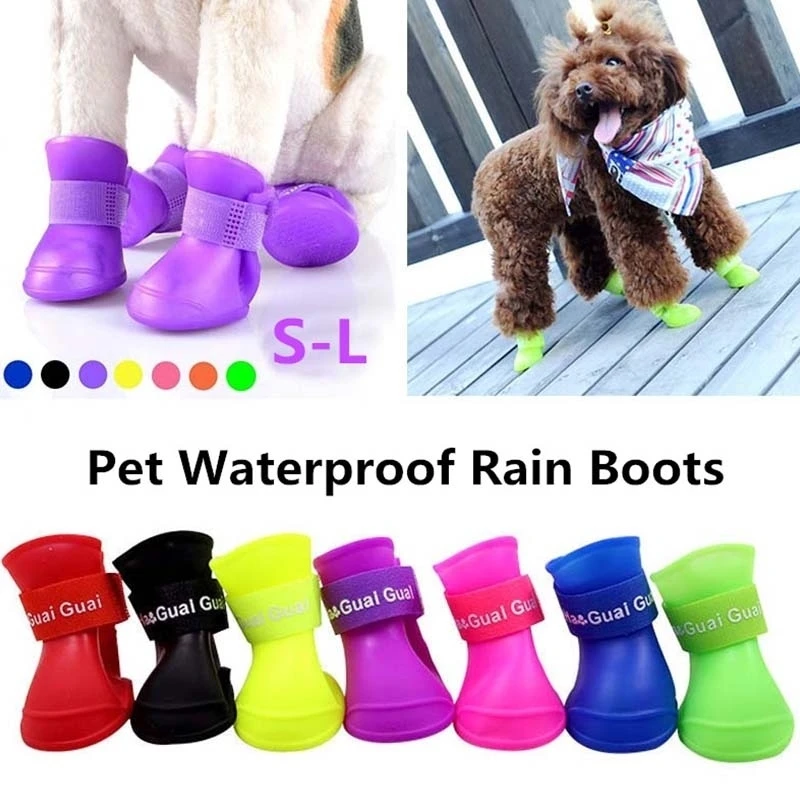 

Pet dog rain boots non-slip waterproof shoes rubber boots outdoor shoes 4-piece set of pet supplies dog outdoor waterproof shoes