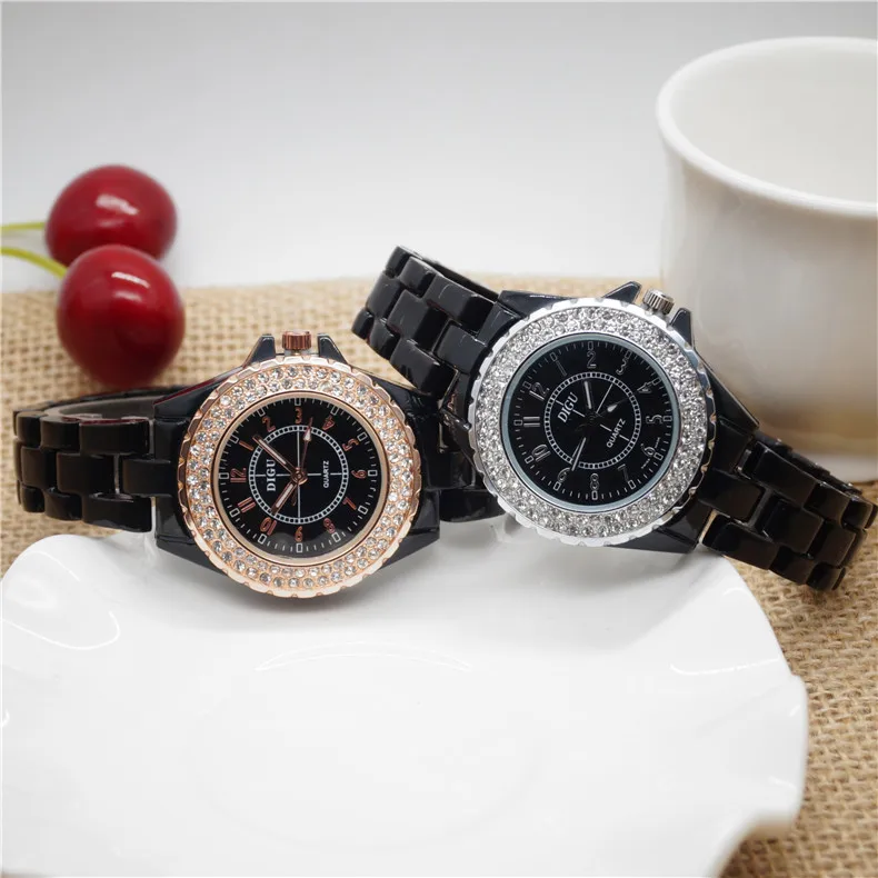 

Weib Keramik Quarz Armbanduhr datum Uhr Luxus Gold Frauen en Mode Diamant Damen Weibliche Relogios Femininos