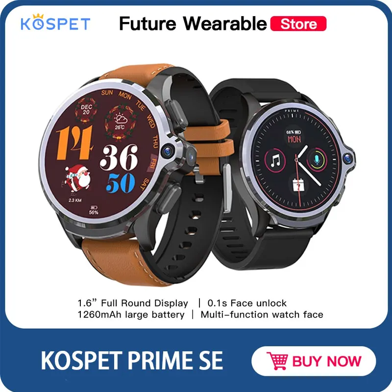 Смарт часы KOSPET PRIME SE 4G Vo LTE 1 6 дюйма 1260 мАч + 16 ГБ Android IP67|Смарт-часы| |