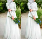 Мусульманское свадебное платье, хиджаб, простое шифоновое платье невесты с белым жемчугом и кристаллами, с высоким вырезом, с длинными рукавами