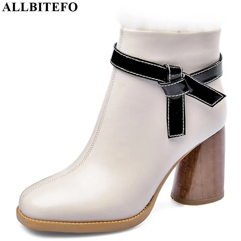 ALLBITEFO/женские ботинки из натуральной кожи и ворса Ботильоны с бантом бабочкой