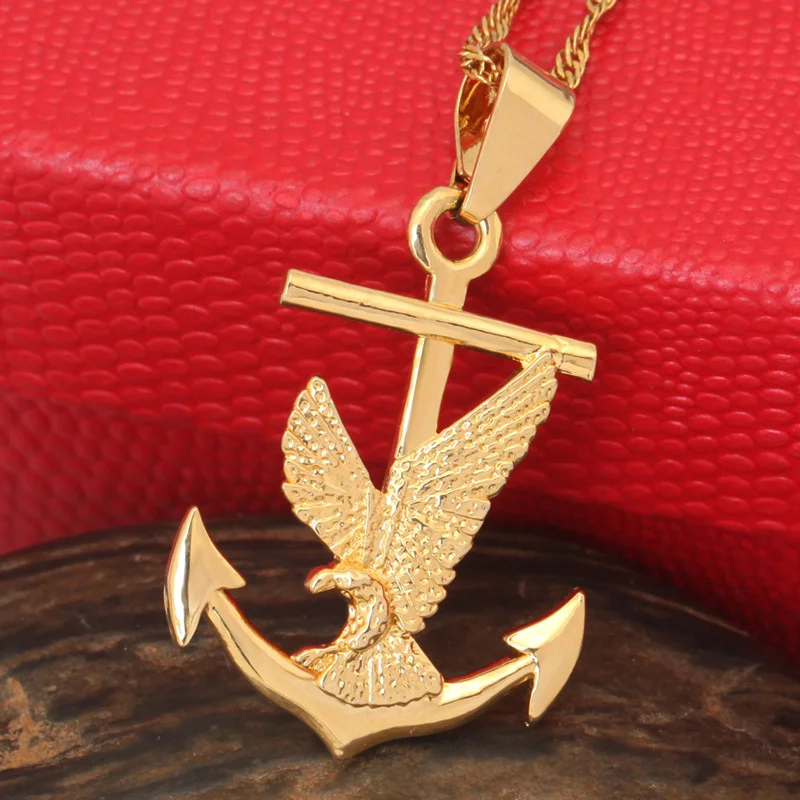 

Мужское ожерелье с подвеской в виде орла, медный чокер золотистого цвета, религия, крест, якорь, Мужская цепочка, ювелирные изделия, молитва, ...