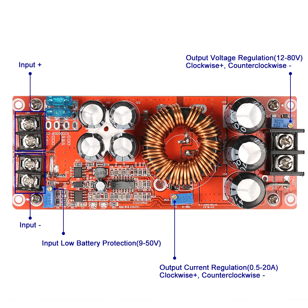 

New High Power DC-DC Converter Boost Step-up Power Supply Module 1200W 12-80V Adjustable Boost Module 20A IN 8-60V OUT