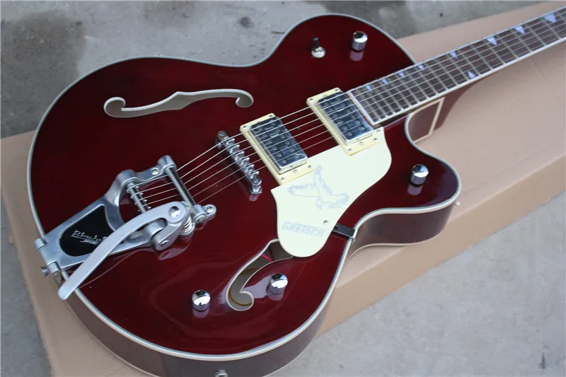 

Chinese guitar factory custom New Gret 6120 Model Jazz Electric Guitar Semi Hollow Body Wine Red in stock 531