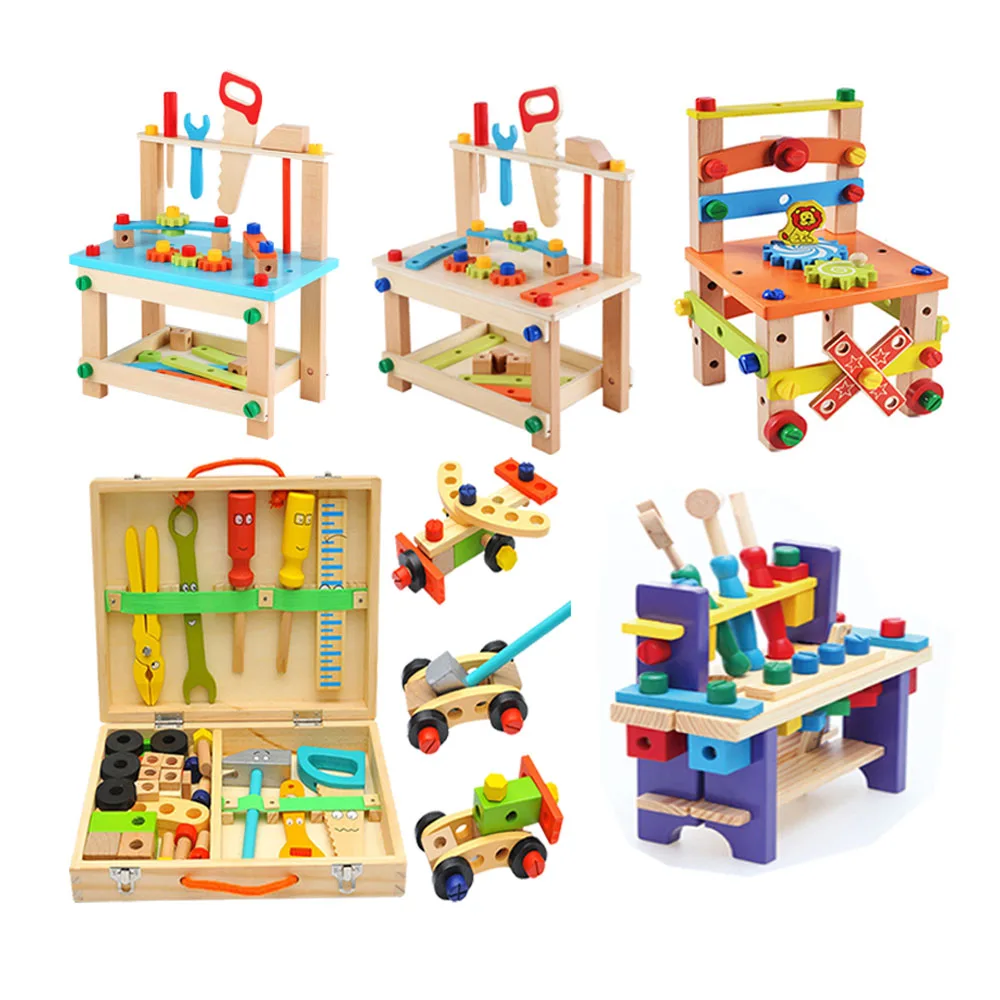 Montessori for Kid Children's Educational Toys Chair Designer Set of Tools Wooden Toys Christmas Gifts for Girls Boys