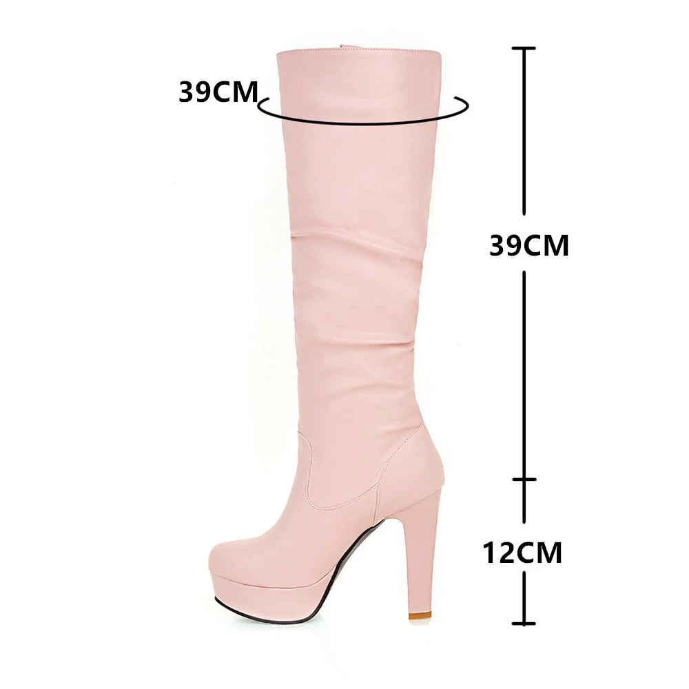 Женские сапоги с круглым носком до колена на платформе В рыцарском стиле размеры