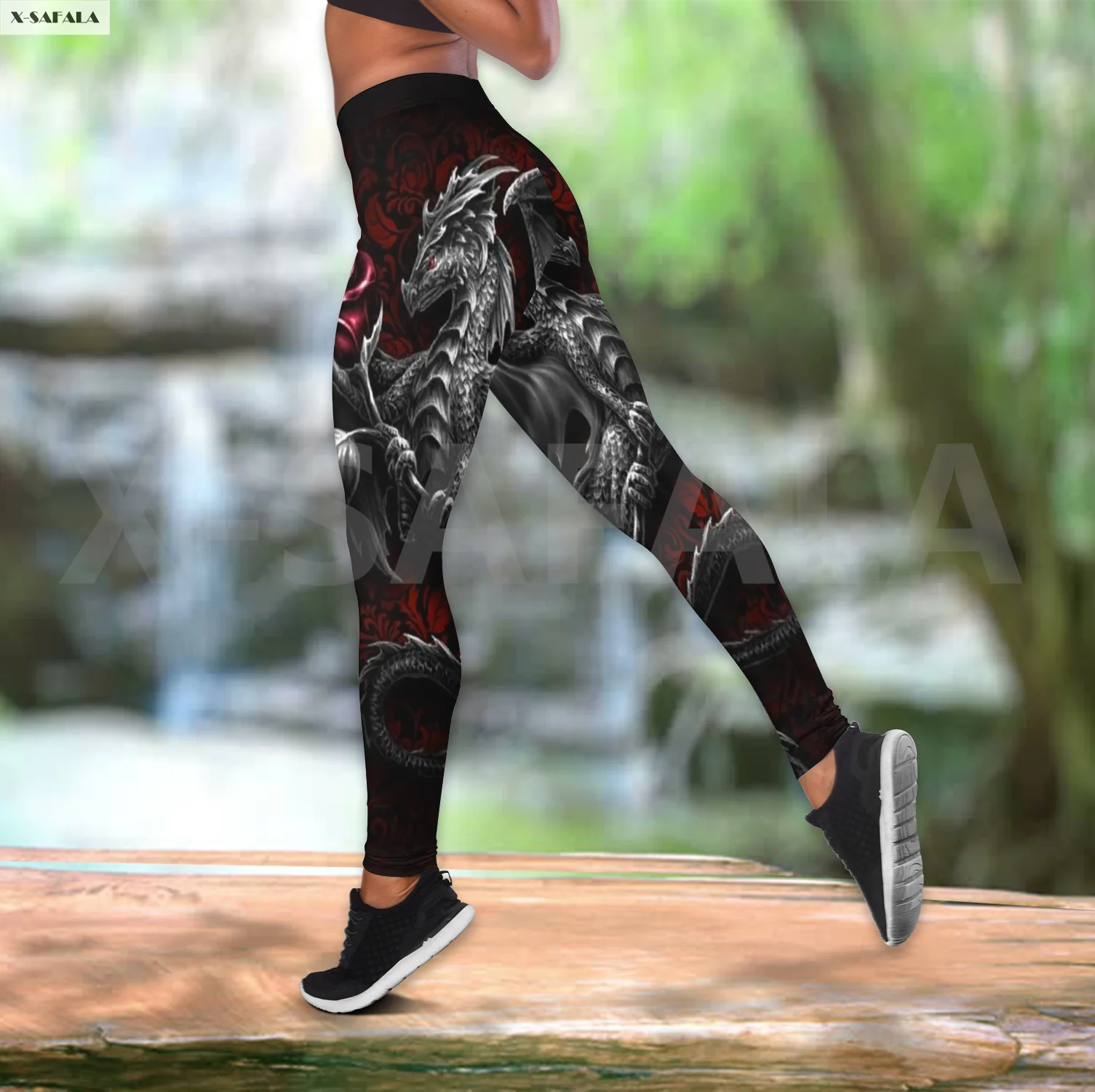 

Powerful Dragon Two Piece Yoga Set Women 3D Print Vest Hollow Out Tank Top High Waist Legging Summer Casual Sport