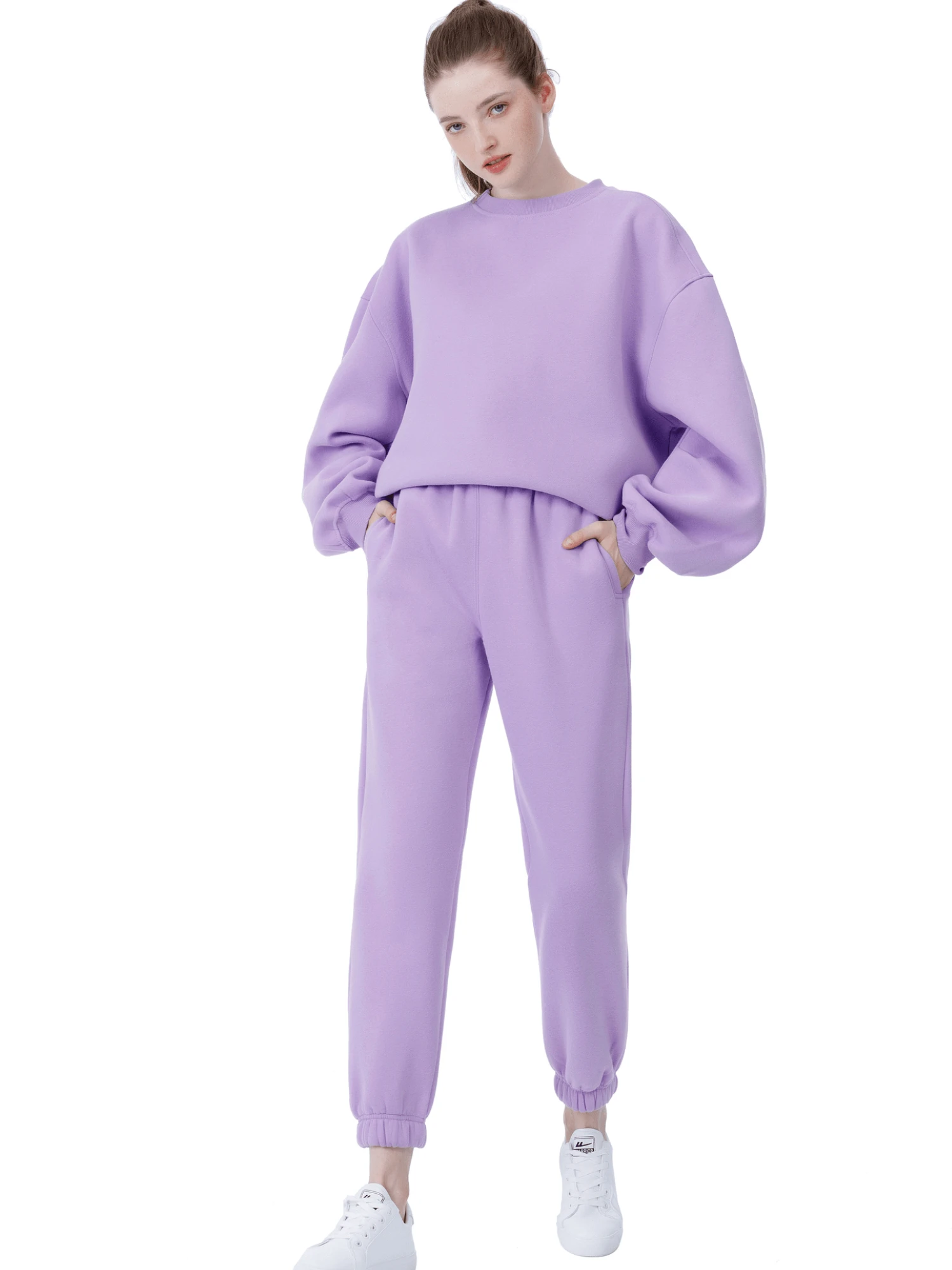 Повседневный однотонный спортивный костюм для женщин комплект из 2 предметов