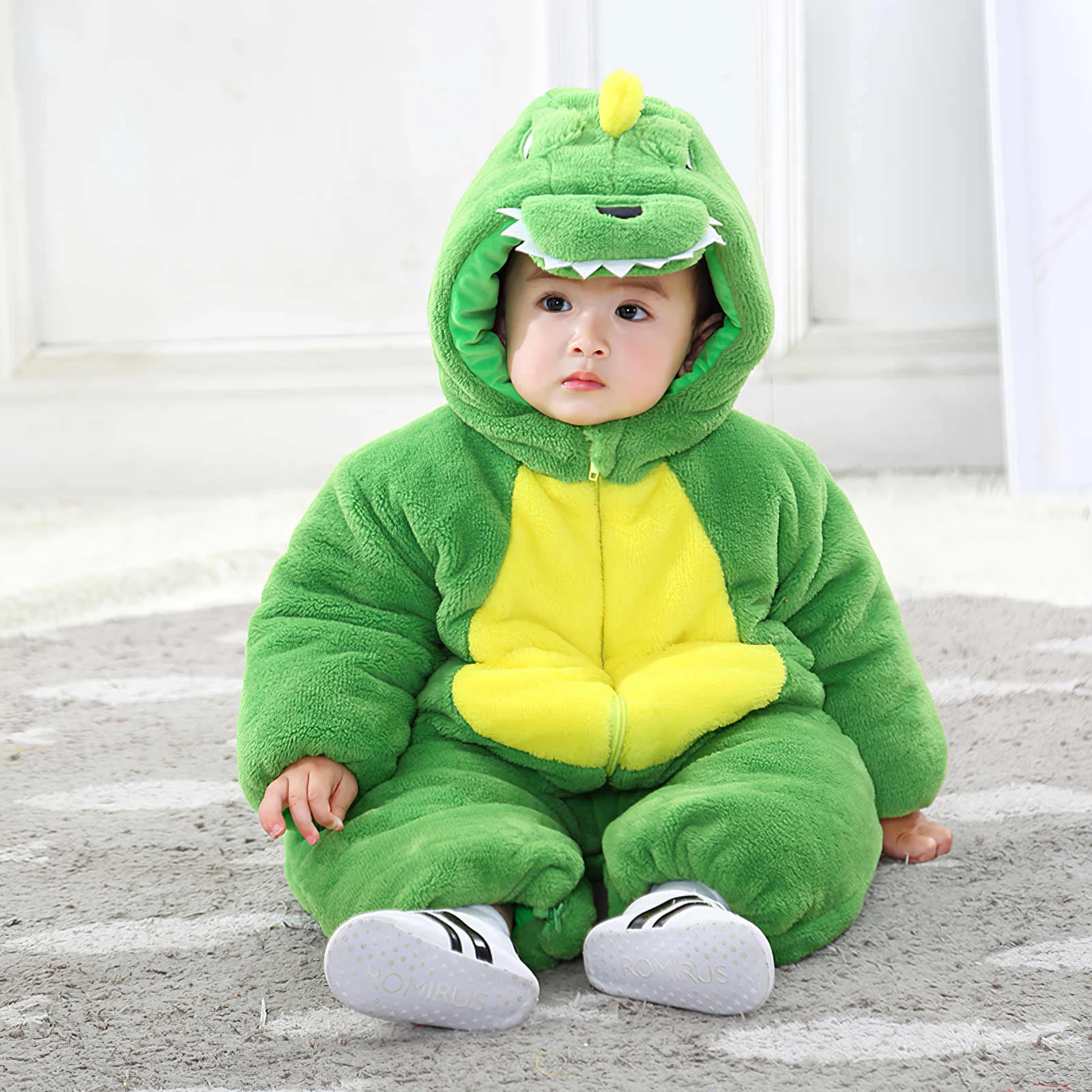 

Baby One-Piece Suit With Two-Way Zipper Infant Romper Clothes Cartoon Kitty Cotton Kids Siamese Clothes Windproof For Winter