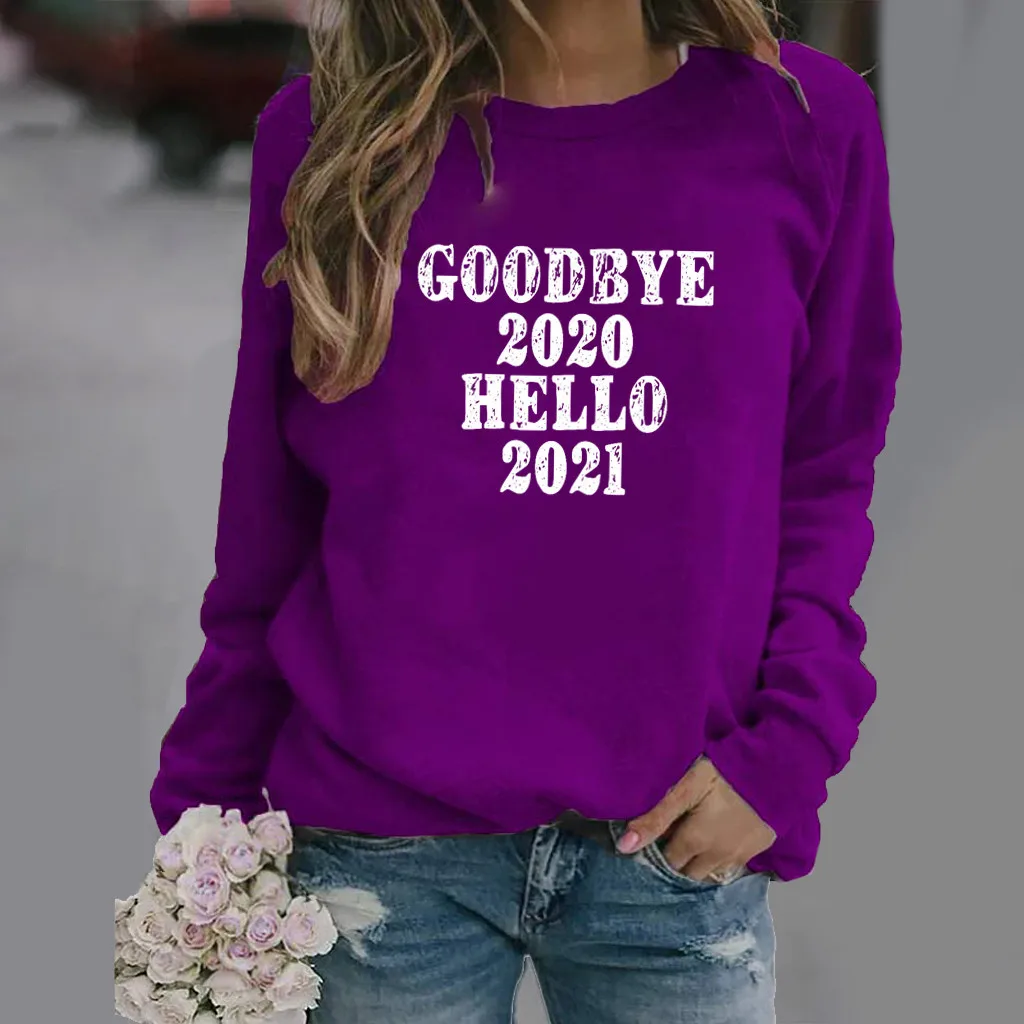 

Women Hoodie GOODBYE 2020 HELLO 2021 Letter Printed Hoodies Women Fleece Long Sleeve O Neck Loose Sweatshirt Girls Pullovers