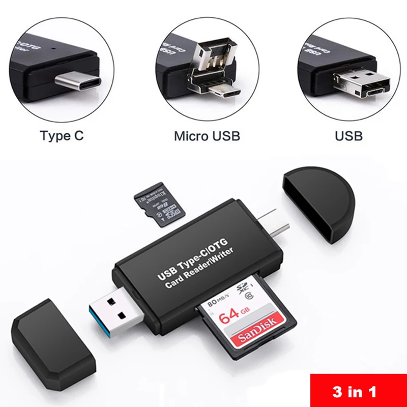 SD кардридер USB 3,0 кардридер USB C 3,0/2,0 TF/mirco SD считыватель смарт-карт памяти Тип C OTG флэш-накопитель кардридер адаптер - Цвет: TypeC.micro usb.USB2