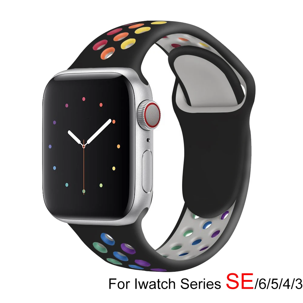 

Strap for Apple watch Band 44mm 40mm 42mm 38mm Pride Edition Sport Silicon breathable bracelet belt iwatch series SE 6 5 4 3