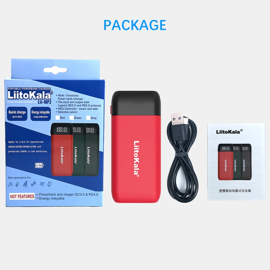 2022 LiitoKala Lii-MP2 18650 21700 зарядное устройство и внешний аккумулятор QC3.0 вход/выход