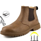 Зимние ботинки; Кожаная обувь; Мужская Рабочая защитная обувь; Мужские рабочие ботинки; Мужская защитная обувь ботинки Челси со стальным носком