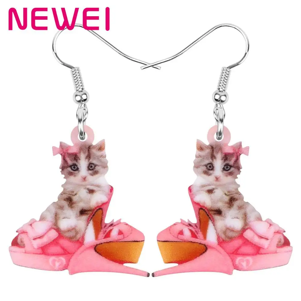 NEWEI акриловые серьги подвески в форме капли с бантиком кошки на День святого