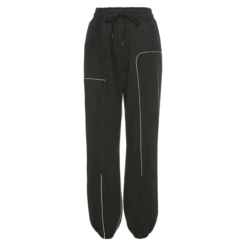 

Fashion Casual Sweatpants Street Women Solid Slim Trousers High Waist Drawstring Reflective Loose Female Pant Autumn 2020