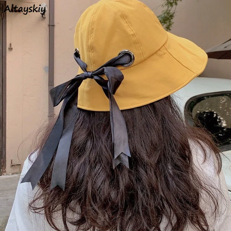 Панама Ulzzang женская с бантом модная шикарная летняя Солнцезащитная шапка в