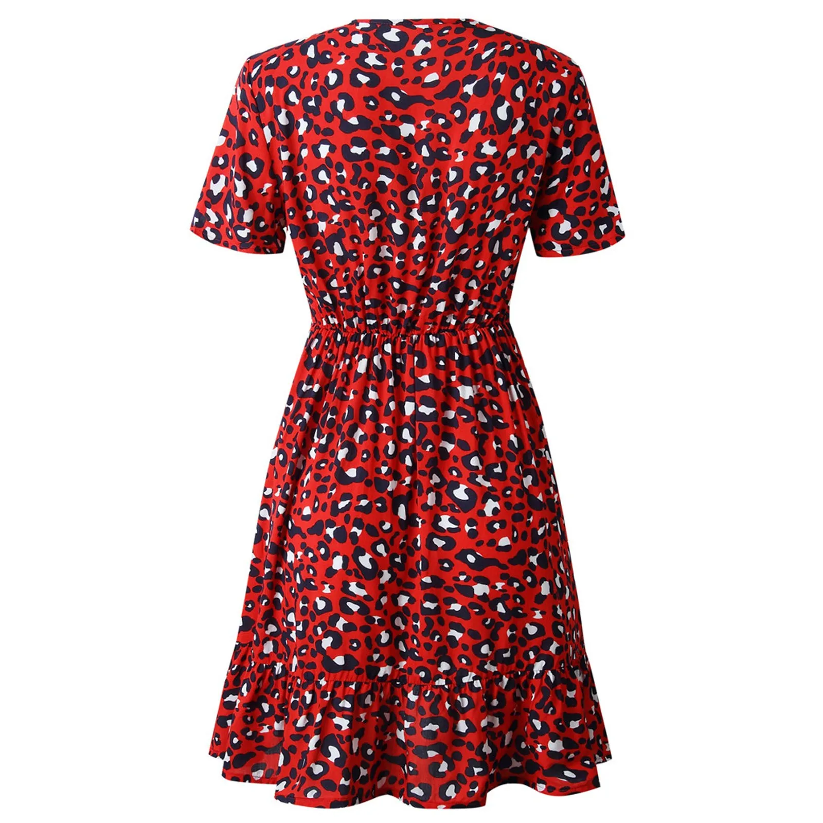 

40# Women Wrap Sundress Summer Casual Leopard Print Dress Beach Dress Short Sleeve A Line Mini Dress Holiday Dress Vestido