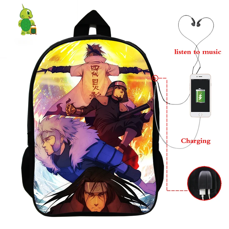 Рюкзак Naruto с USB-зарядкой для подростков школьные ранцы мальчиков и девочек сасуке