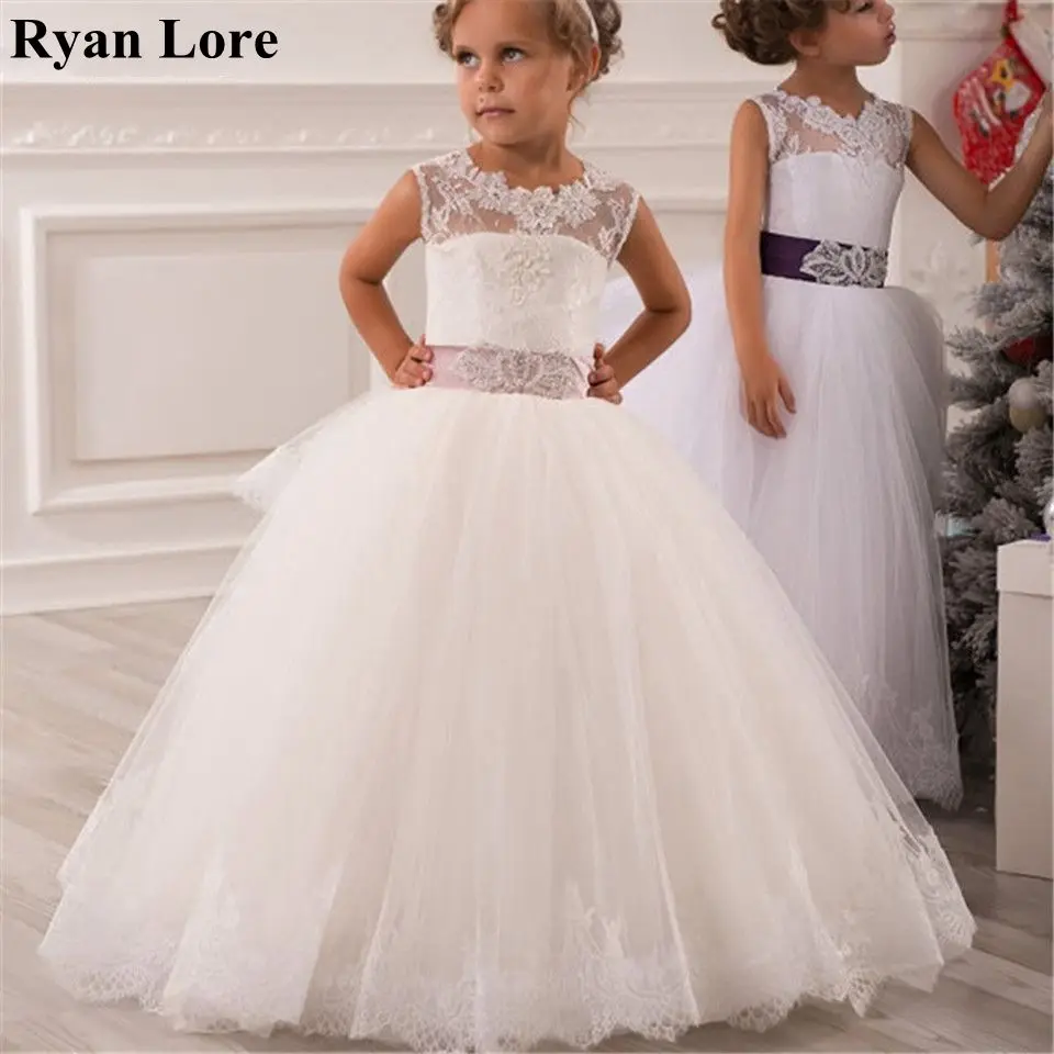 

White/Ivory Flower Girl Dresses 2020 Princess Dress For Weddings Party Appliques First Communion Dress Ball Gown Pageant Dress