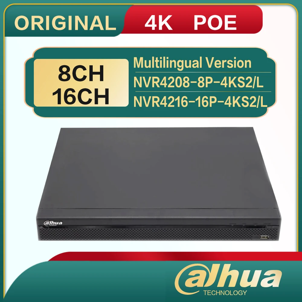 

Original Dahua 8-channel NVR4208-8P-4KS2/L 16-channel NVR4216-16P-4KS2/L1U 2 hard disk 8/16POE network video recorder P2P rem