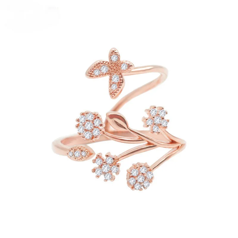 

Luxury Crystal Butterfly Flower Leaf Wedding Rings for Women Fashion Engagement Jewelry Shiny Zircon Adjustable Open Ring Gifts