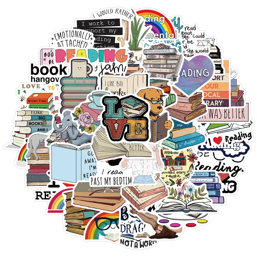 

50pcs Love Reading Stickers For Notebooks Computer Stationery Books Cute Sticker Kscraft Craft Supplies Scrapbooking Material