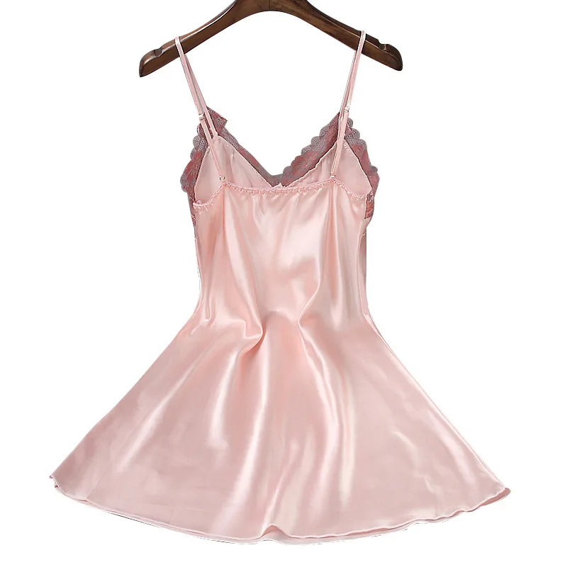 Summer New V-neck Sling Nightdress Slit Hollow Women's Nightgown & Sleepstirts Silk Thin Sexy Sleepwear Home Wear Nightwear