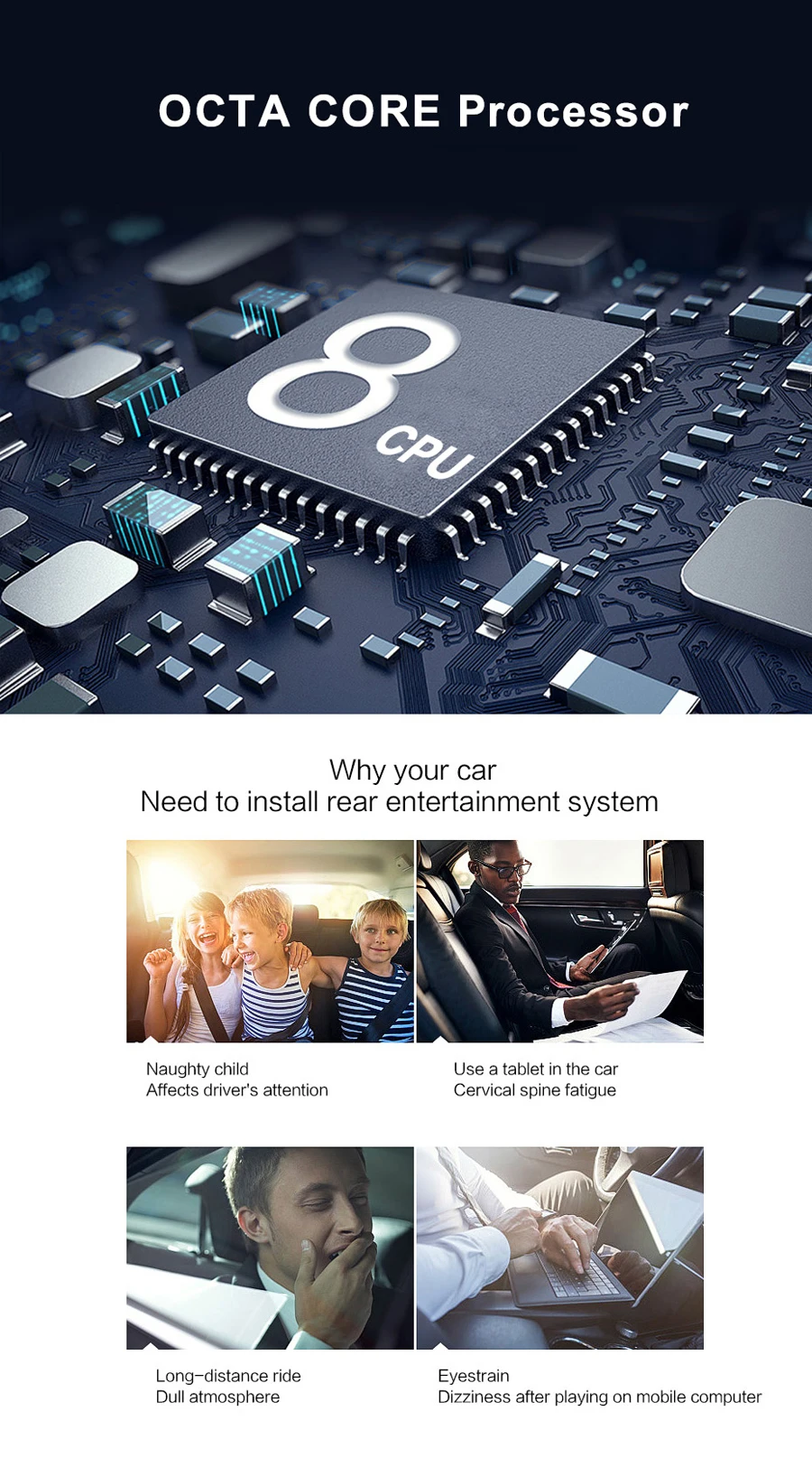 Монитор для подголовника автомобиля 13 3 дюйма 8 ядер Android 9 0 IPS Wi-Fi Bluetooth HDMI FM
