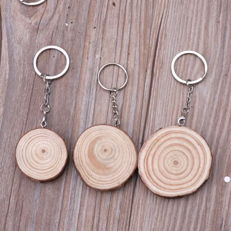 

10Pcs Unfinished Natural Wood Slices Keychains Blank Hand-Painted Jewelry Making