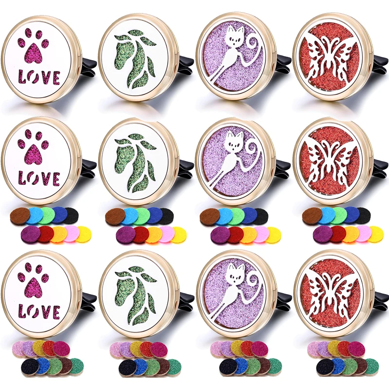 

Dog Footprint Car Diffuser Aromatherapy Gold Color Magnetic Locket Vent Clip Stainless Steel Pendant