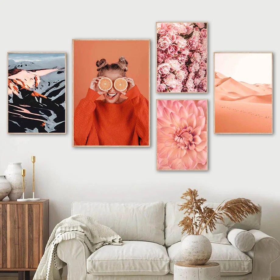 

Girl Mountain Rose Dahlia Desert Orange Wall Art Canvas Painting Nordic Posters And Prints Wall Pictures For Living Room Decor