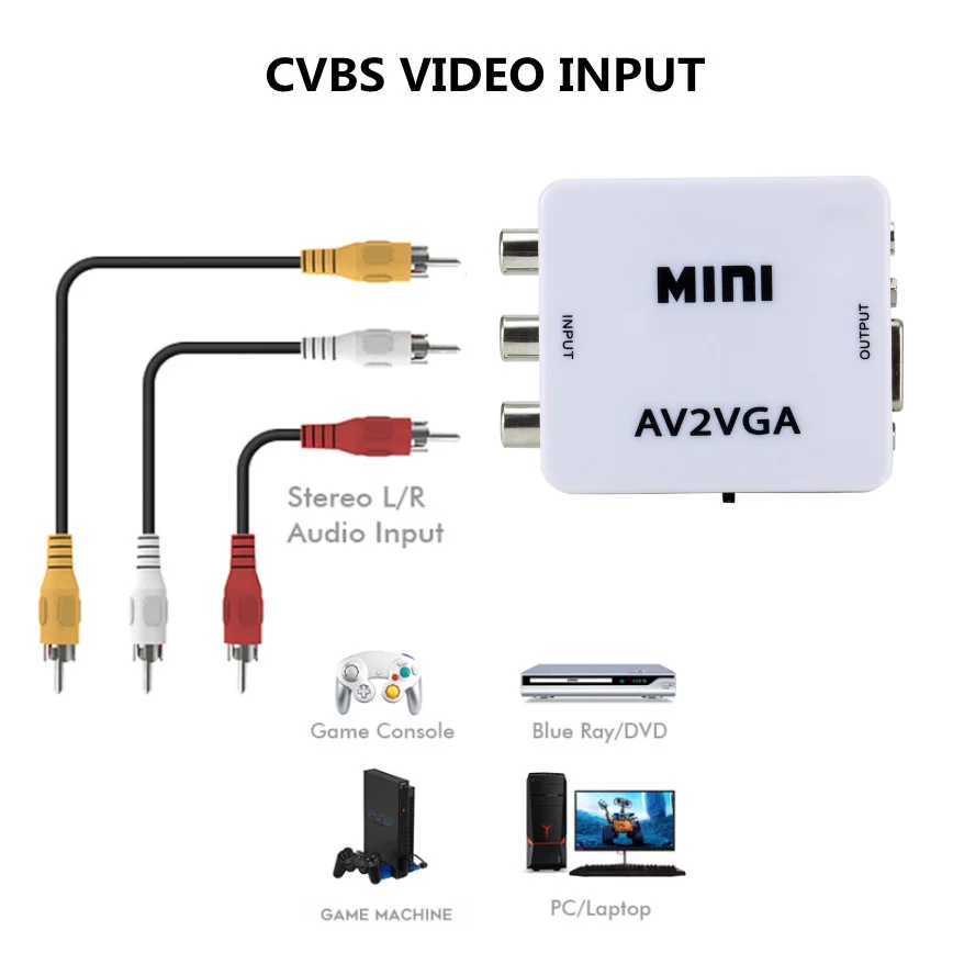 Преобразователь Grwibeou RCA AV в VGA конвертер AV2VGA преобразователь с 3 5 мм аудио видео