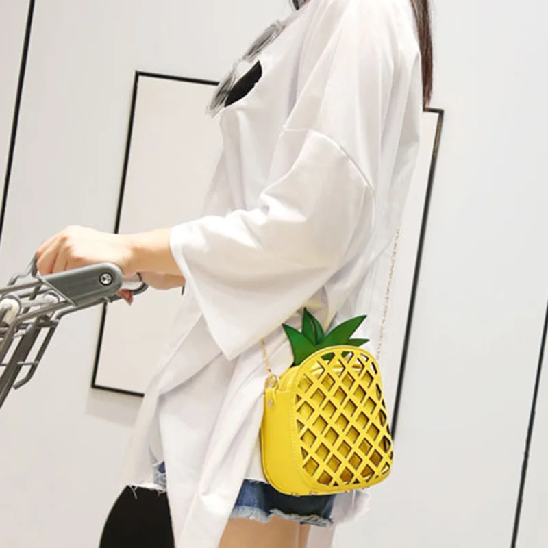 Мини Для женщин Сумочка с фруктами: пустотелая цепь сумка Симпатичные ананас