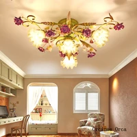 american retro purple rose ceiling lamp living room dining room bedroom modern pastoral led color flower and grass ceiling lamp