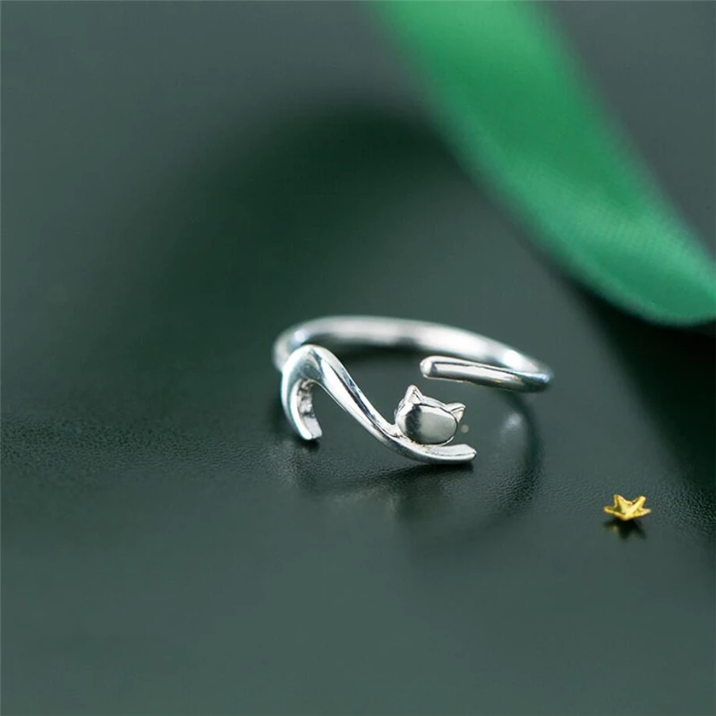 Женские кольца SRI366 из стерлингового серебра 925 пробы с запоминанием свежей кошки