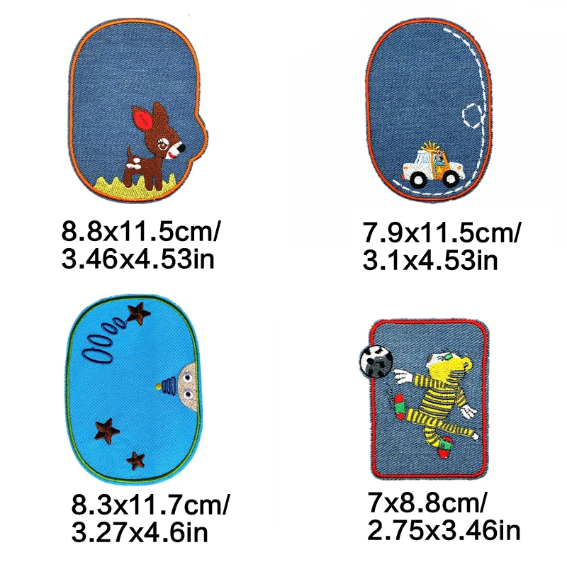 5Pcs Cartoon Jeans Patch Iron On Denim Patches Embroidered Sewing Repair Elbow Knee For Children Kids Clothes | Аксессуары для