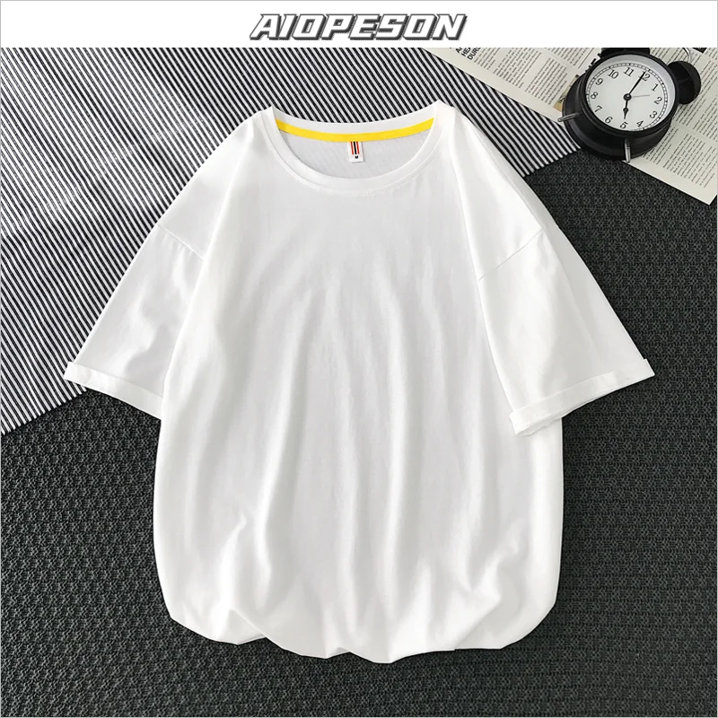 

AIOPESON 2021 New Harajuku Men's T Shirt Solid Color Casual Korean 100% Cotton T Shirts Men Summer High Quality Men Clothing