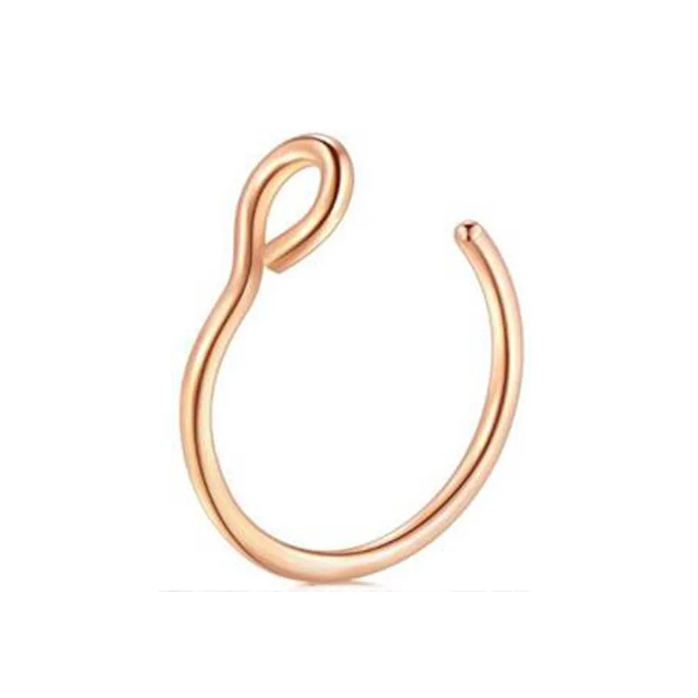 Rose Gold 1PC Steel Fake Nose Ring Labret Lip Ring C Clip Lip Helix Piercing Tragus Rose Gold Faux Septum Rings Hoop Neus Piercing Jewelry - Окраска металла: Rose Gold