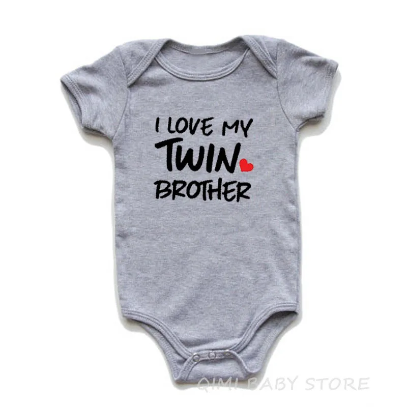 Twin Brother-Grey Shirty/хлопковый комбинезон для новорожденных мальчиков и девочек с короткими рукавами и надписью «I Love My Twin Sister»/«Brother», одежда для малышей - Цвет: Twin Brother-Grey
