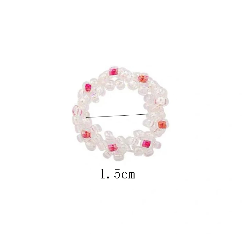 

1Pcs Korea Fashion Sweet Aesthetic Beaded Flowers Transparent Elastic Acrylic Ring For Women Girl Friends Jewelry Accessories