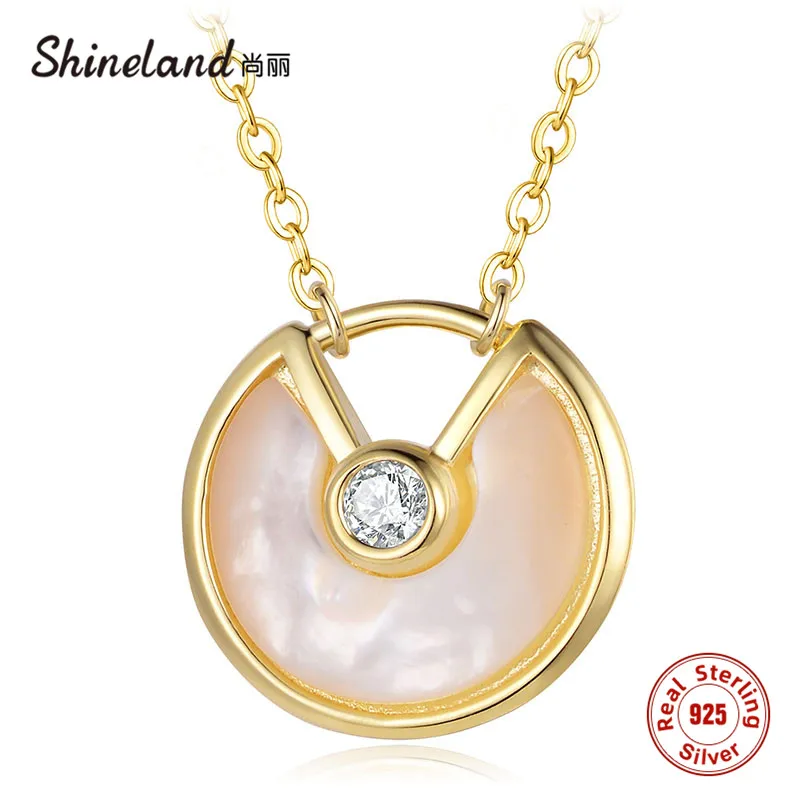 

Shineland 925 Sterling Silver Natural Shell Round Necklace For Women Jewelry Unique Design Personality Pendant Birthday Gift