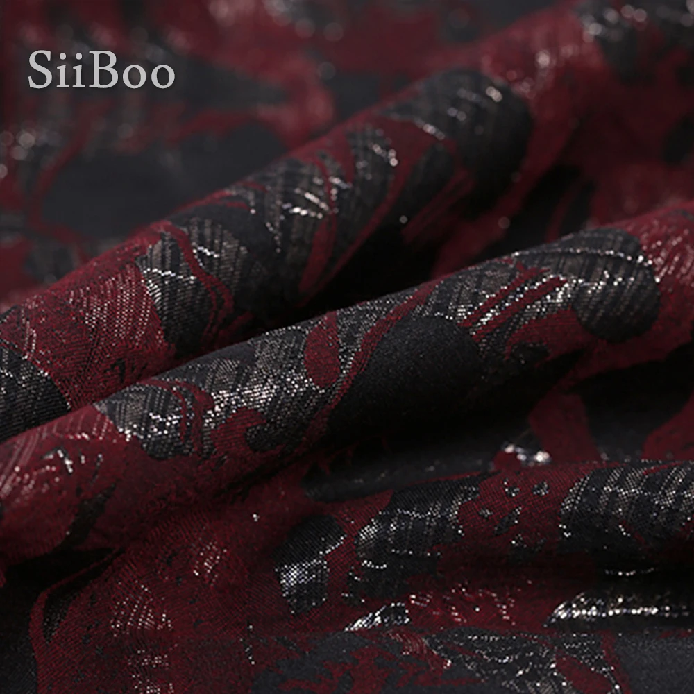 Винно красная Цветочная жаккардовая ткань в французском стиле с металлическим