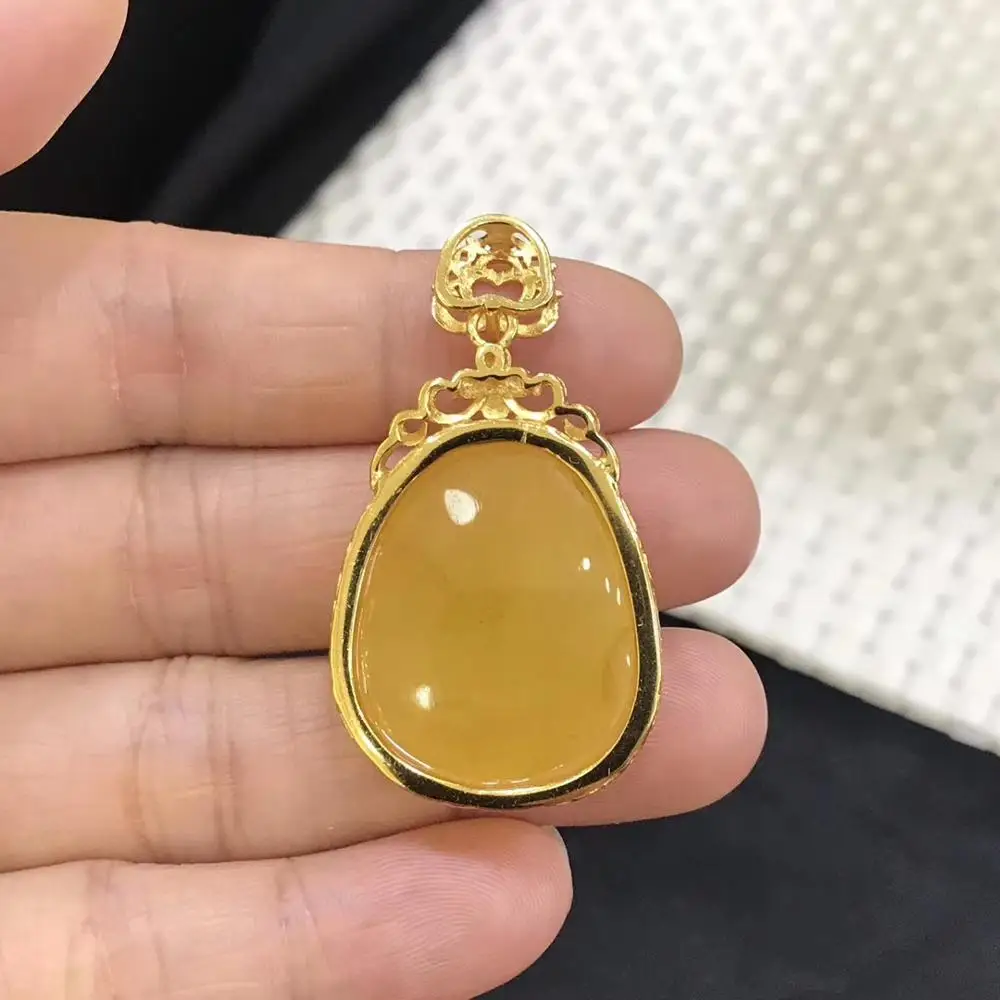 Подвеска из натурального желтого янтарного камня 43x25x8 мм прямоугольник модный