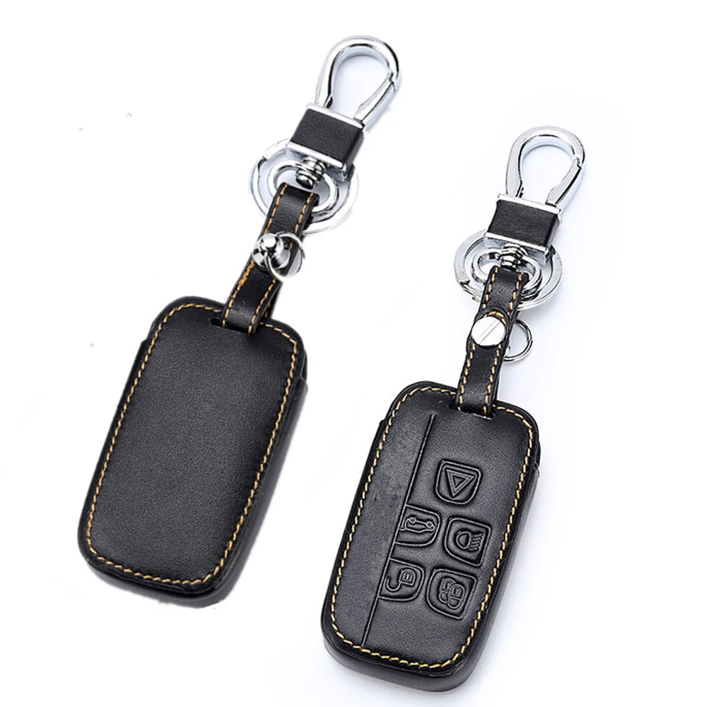 Leather Case OkeyTech для Land Rover Range Rover Sport Discovery 4 Evogue LR4 2010-15 Ремонт для XE XFL Et Jaguar Freelander ключ для автомобиля 5 кнопок - Color: Leather Case