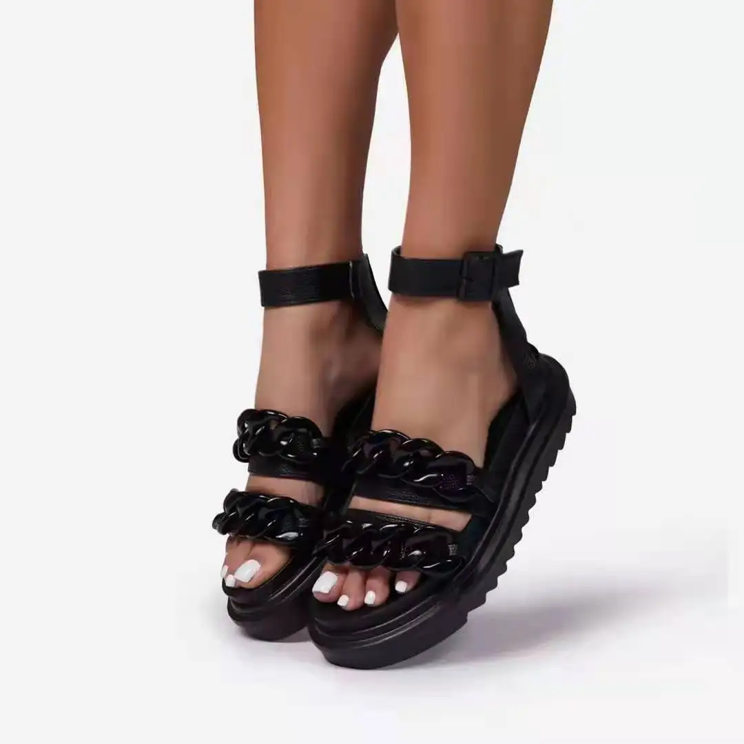 Retro Women Sandals Snake Flat Platform Ladies Wedge Women's Shoes Woman Casual Buckle Strap Chain Female Summer 2021 New